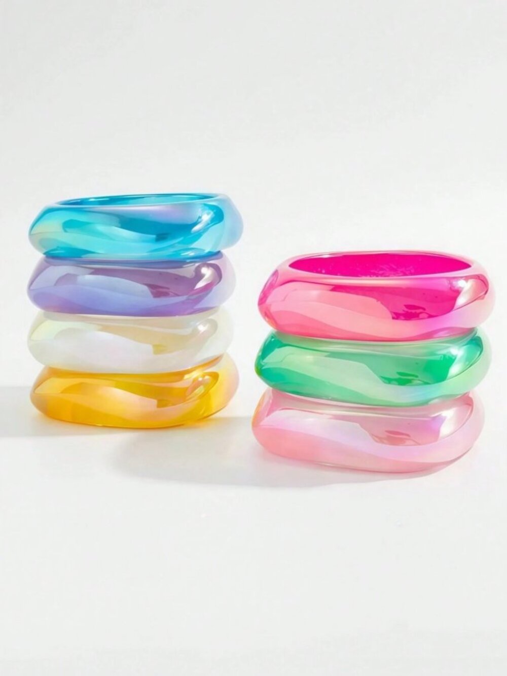 Multicolor Resin Chunky Bangle Set Ombre Glossy Bracelets